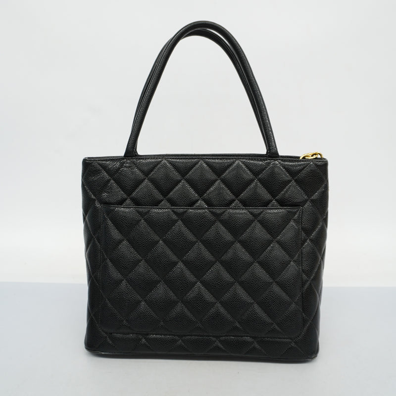 Auth Chanel Reprint Tote Womens Caviar Leather HandbagTote Bag Black