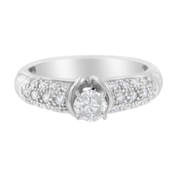 14K White Gold 1/2ct TDW Pie and Round cut Diamond Solitaire Ring (H-ISI1-SI2)