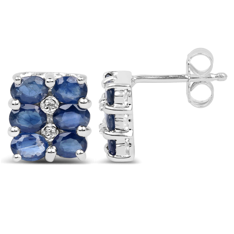 2.66 Carat Genuine Blue Sapphire and White Diamond .925 Sterling Silver Earrings