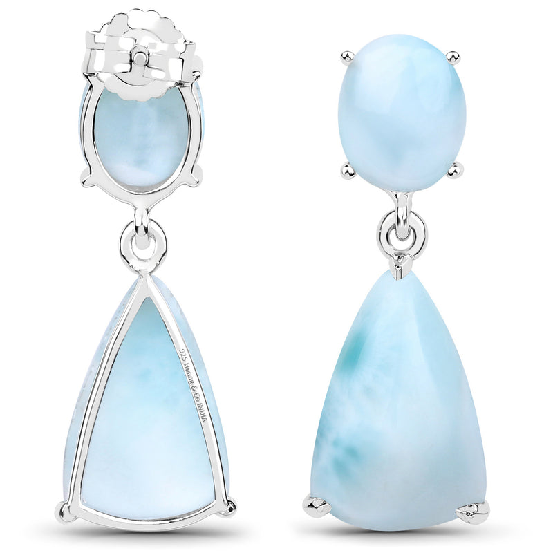 11.54 Carat Genuine Larimar .925 Sterling Silver Earrings