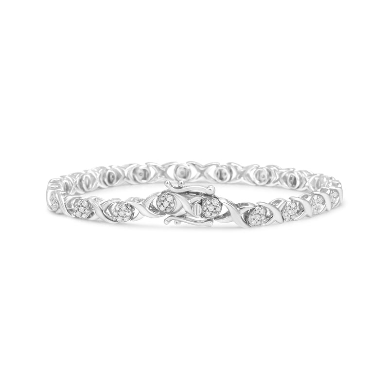 .925 Sterling Silver 1/2 Cttw Round Diamond Cluster X-Link Bracelet (I-J Color, I1-I2 Clarity) - 7.25"