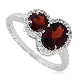 Oval Prong Set Garnet Gemstone Band Ring Size 925 Sterling Silver Jewelry