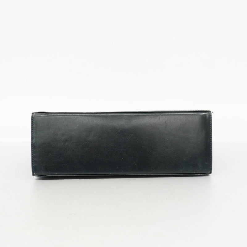 Auth Salvatore Ferragamo Handbag Gancio Leather Black Gold Metal