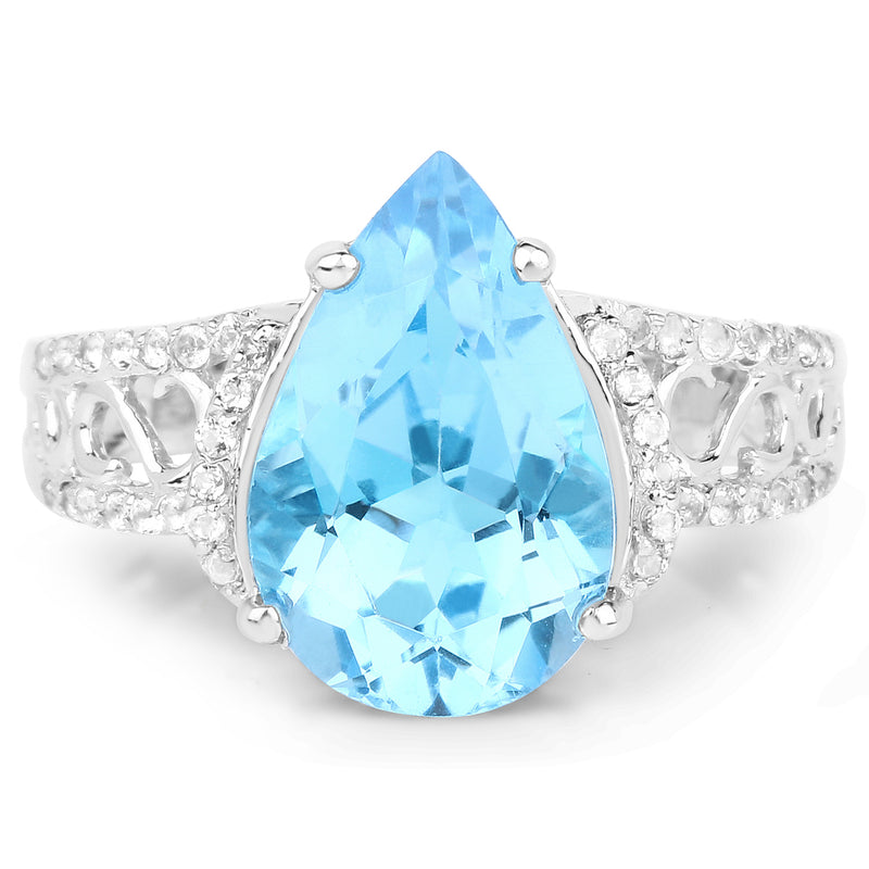 5.50 Carat Genuine Swiss Blue Topaz and White Topaz .925 Sterling Silver Ring