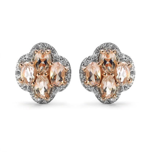 14K Rose Gold Plated 2.04 Carat Genuine Morganite & White Topaz .925 Sterling Silver Earrings