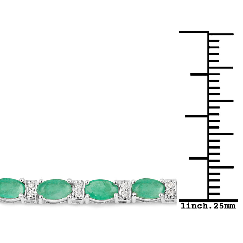 5.21 Carat Genuine Zambian Emerald and White Diamond 14K White Gold Bracelet