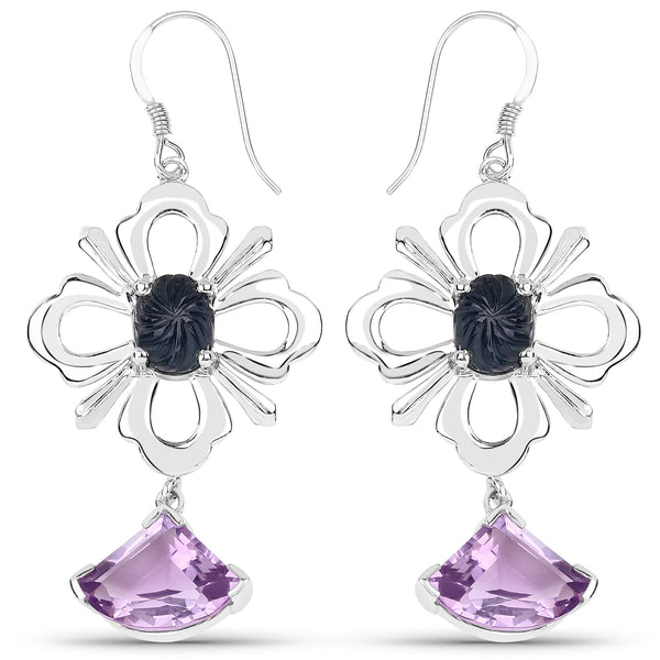 17.10 Carat Genuine Blue Sapphire and Amethyst .925 Sterling Silver Earrings