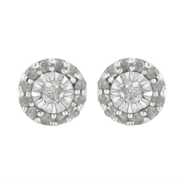 .925 Sterling Silver 1/2 cttw Miracle-Set Round Diamond Halo Stud Earrings (I-J Clarity, I3 Color)