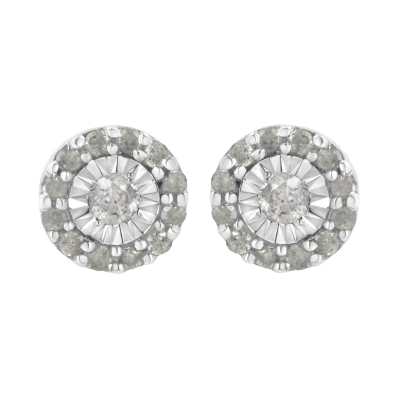 .925 Sterling Silver 1/2 cttw Miracle-Set Round Diamond Halo Stud Earrings (I-J Clarity, I3 Color)