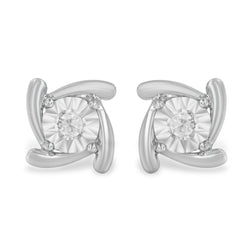 .925 Sterling Silver 1/10 Cttw Round Brilliant-Cut Near Colorless Diamond Miracle-Set Square Pinwheel Stud Earrings (I-J Color, I3 Clarity)