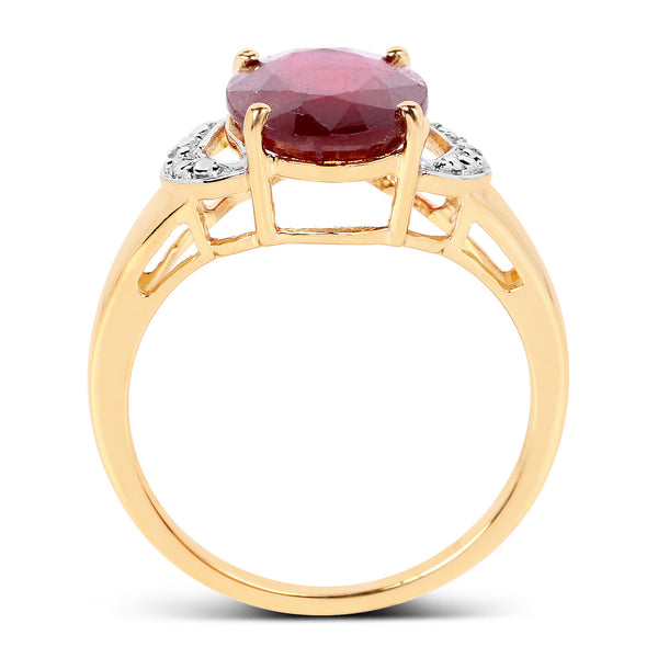 14K Yellow Gold Plated 4.01 Carat Glass Filled Ruby and White Topaz .925 Sterling Silver Ring