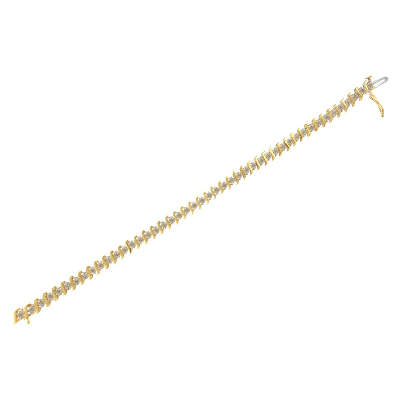 2 Micron 10KT Yellow Gold Plated Sterling Silver Diamond S-Link Bracelet (3 cttw, J-K Color, I2-I3 Clarity)