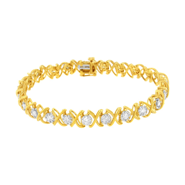 10K Yellow Gold Plated Sterling Silver 2 cttw Diamond "XOXO" Bracelet (J-K Clarity, I1-I2 Color) - Size 7.25"