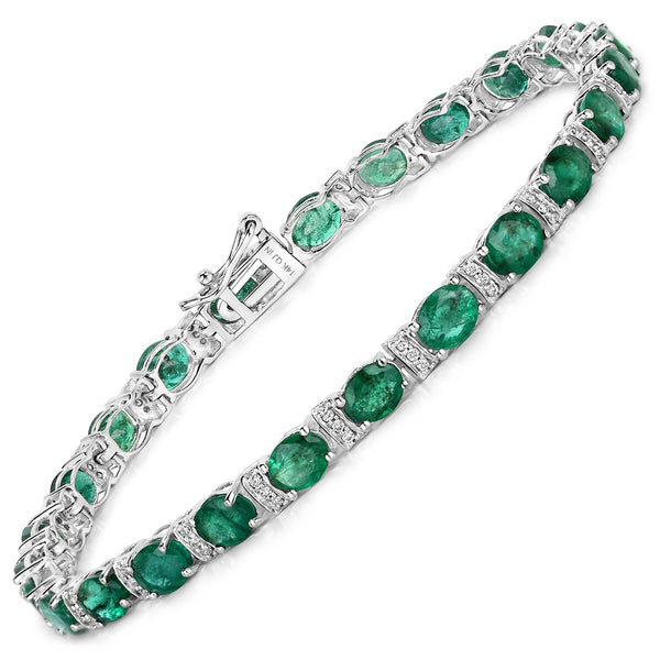 7.80 Carat Genuine Zambian Emerald and White Diamond 14K White Gold Bracelet