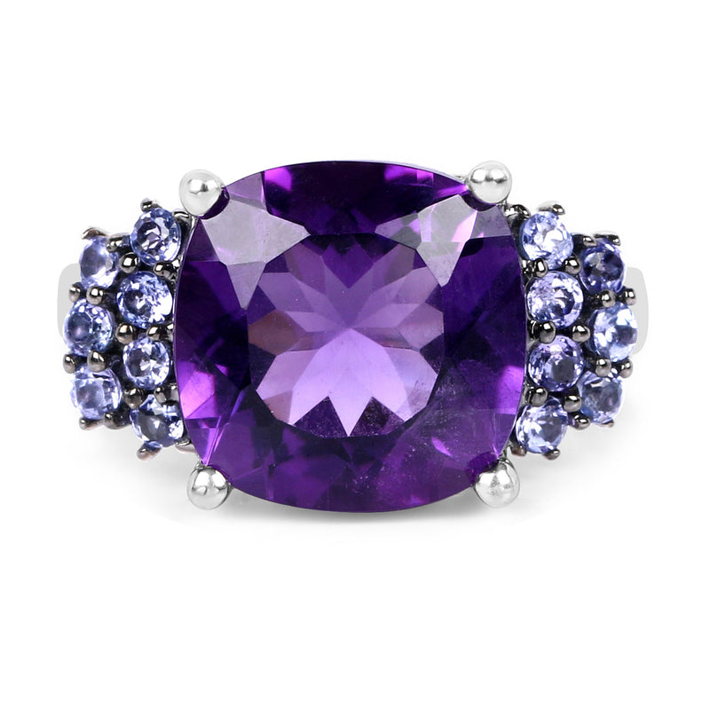 6.34 Carat Genuine Amethyst and Tanzanite .925 Sterling Silver Ring