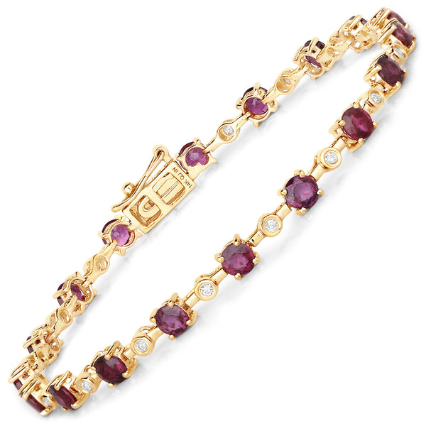 4.88 Carat Genuine Ruby and White Diamond 14K Yellow Gold Bracelet