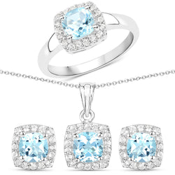 4.62 Carat Genuine Blue Topaz and White Topaz .925 Sterling Silver 3 Piece Jewelry Set (Ring, Earrings, and Pendant w/ Chain)