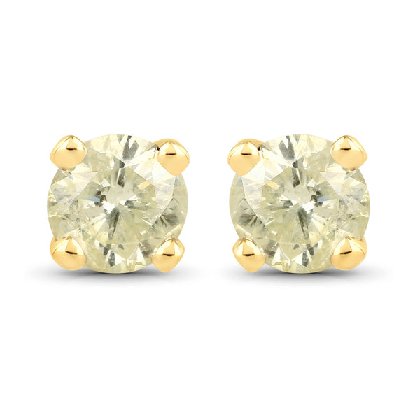 0.98 Carat Genuine LB Diamond 14K Yellow Gold Earrings