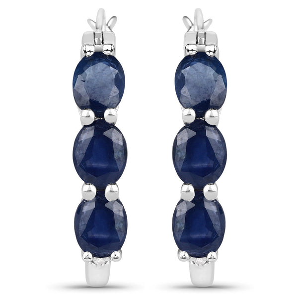 2.05 Carat Genuine Blue Sapphire and White Diamond .925 Sterling Silver Earrings