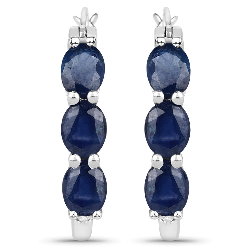 2.05 Carat Genuine Blue Sapphire and White Diamond .925 Sterling Silver Earrings