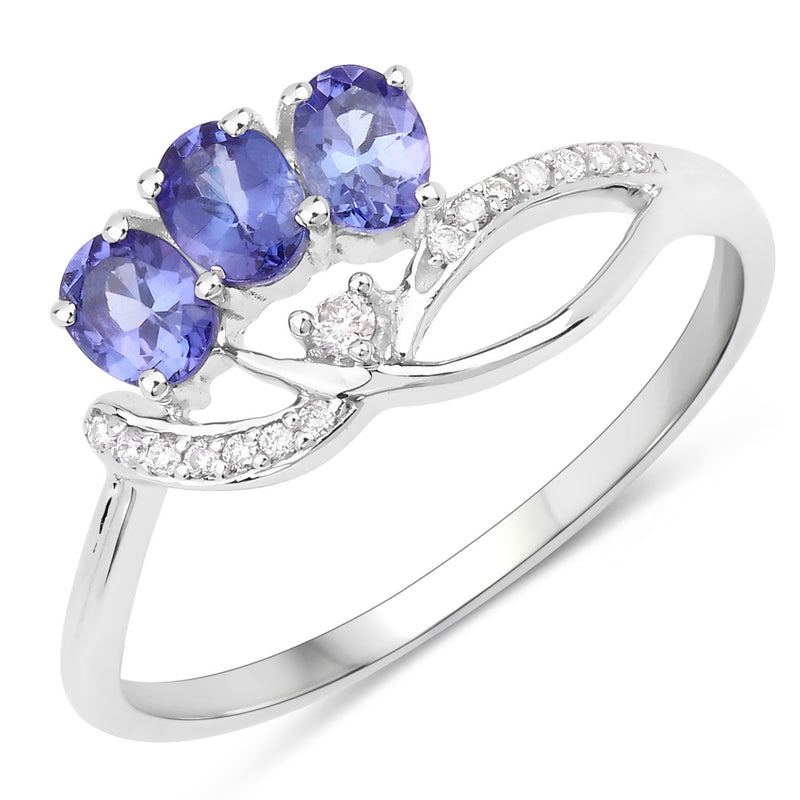 0.57 Carat Genuine Tanzanite and White Diamond 14K White Gold Ring