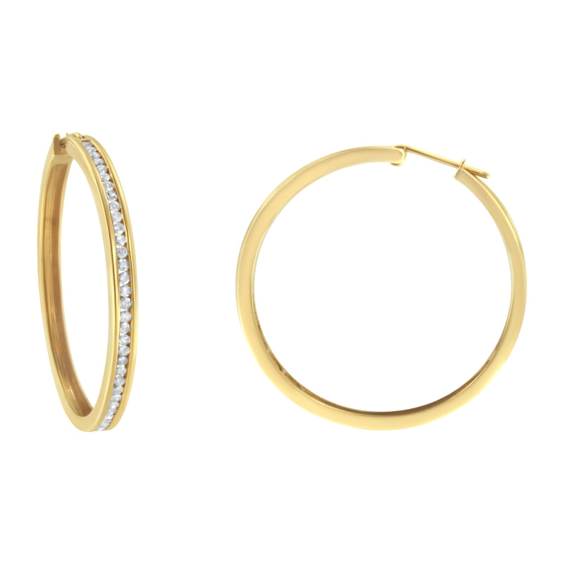 14K Yellow Gold 1.0 Cttw Round Brilliant Cut Diamond Channel Set Circle Hoop Earrings (I-J Color, I1-I2 Clarity)