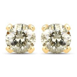 0.98 Carat Genuine LB Diamond 14K Yellow Gold Earrings