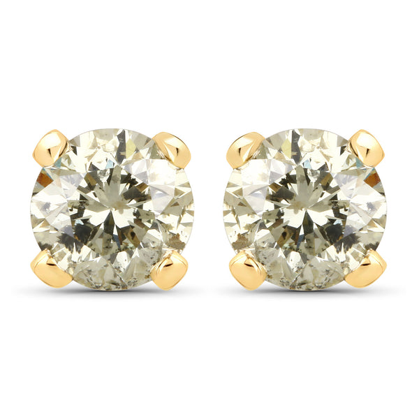 0.98 Carat Genuine LB Diamond 14K Yellow Gold Earrings