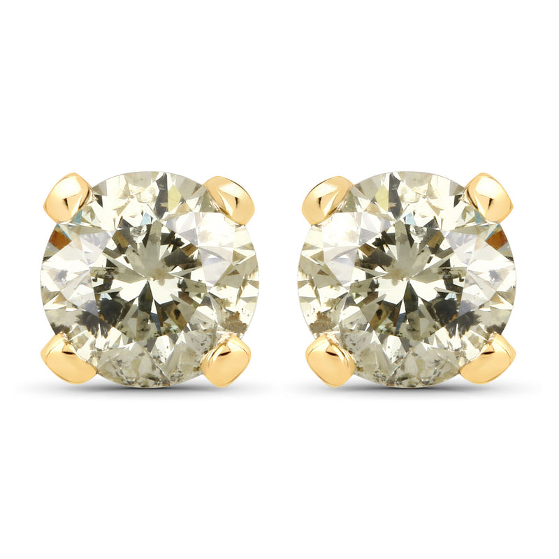 0.98 Carat Genuine LB Diamond 14K Yellow Gold Earrings