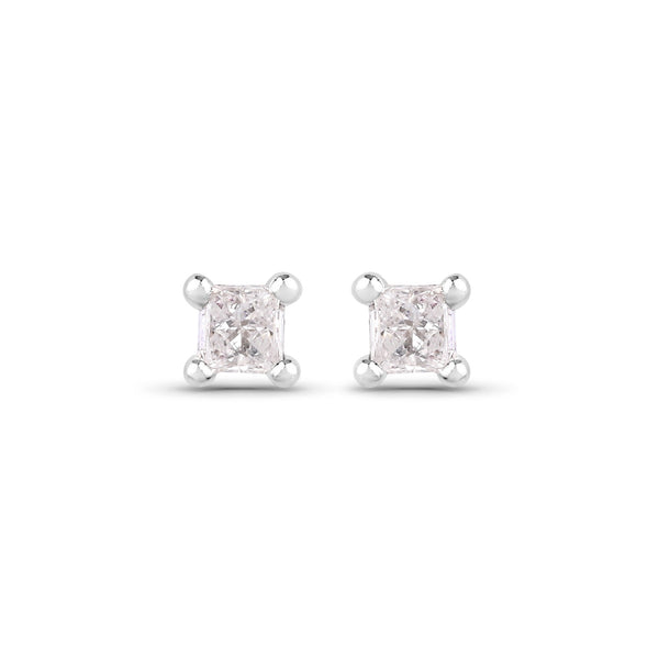 0.06 Carat Genuine White Diamond 14K White Gold Earrings