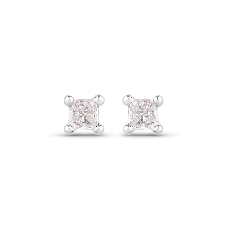 0.06 Carat Genuine White Diamond 14K White Gold Earrings