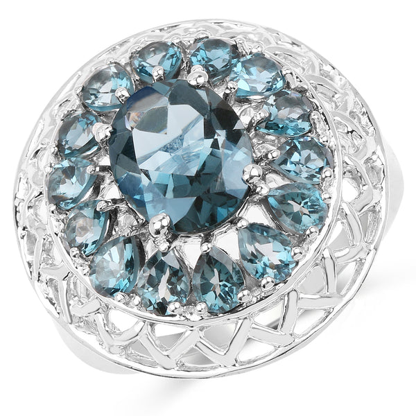 5.98 Carat Genuine London Blue Topaz .925 Sterling Silver Ring