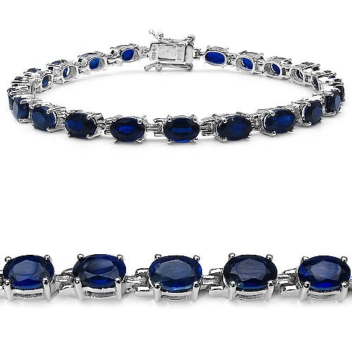 14.70 Carat Created Blue Sapphire .925 Sterling Silver Bracelet