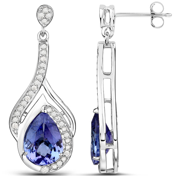 14K White Gold 5.47 Carat Genuine Tanzanite and White Diamond Earrings