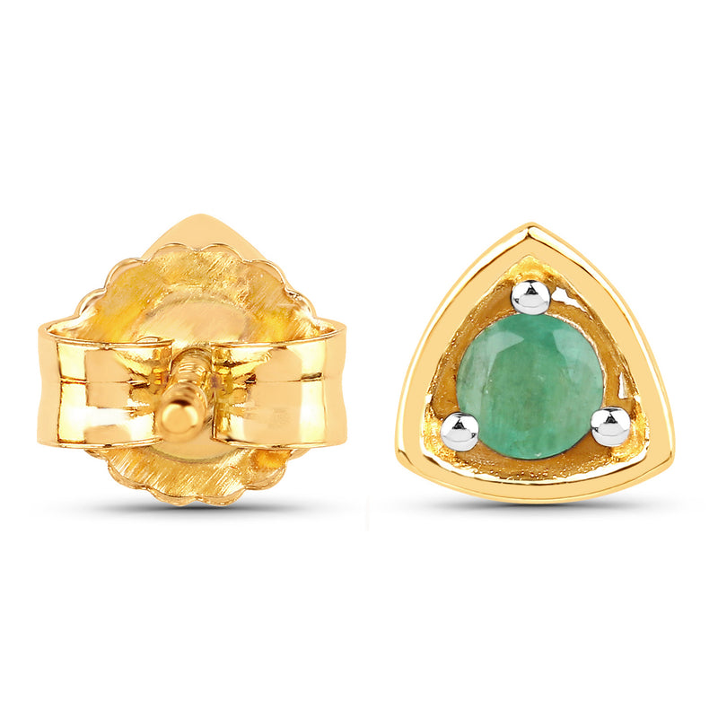 18K Yellow Gold Plated 0.20 Carat Genuine Emerald .925 Sterling Silver Earrings