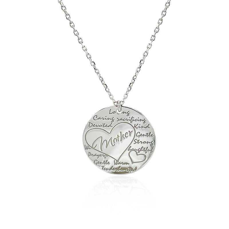 Sterling Silver 18 inch Necklace with Engraved Round Mom Pendant