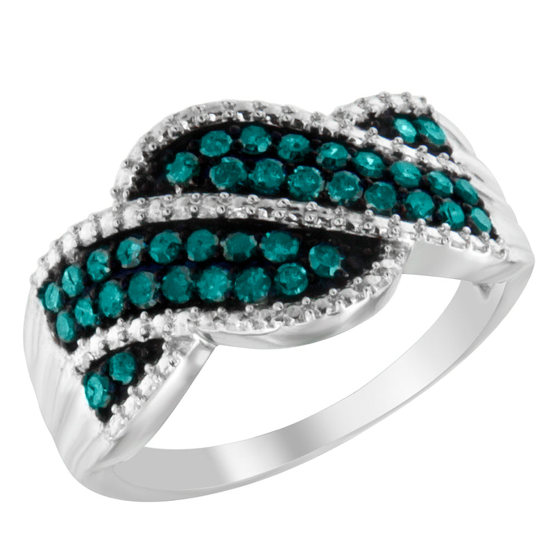 .925 Sterling Silver Treated Blue Color Diamond cocktail Ring (1/2 Cttw, Treated Blue Color, I2-I3 Clarity) - Size 6-3/4