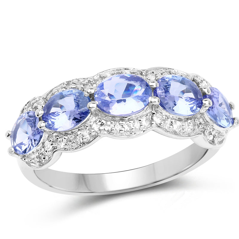 1.78 Carat Genuine Tanzanite & White Topaz .925 Sterling Silver Ring