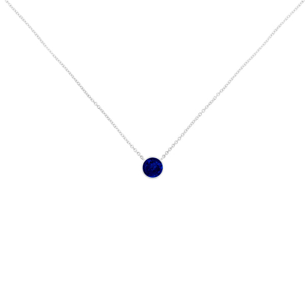 .925 Sterling Silver 2.5mm Lab Grown Cobalt Blue Sapphire Solitaire Bezel Necklace