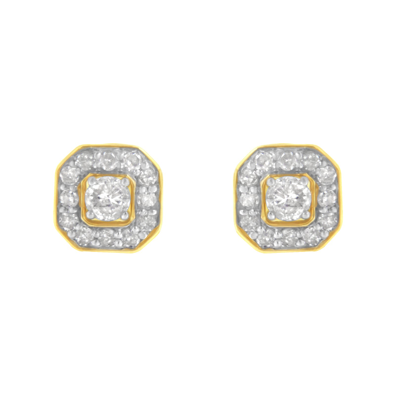 2 Micron 10KT Yellow Gold Plated Sterling Silver Diamond Square Stud Earrings (1/2 cttw, J-K Color, I2-3 Clarity)