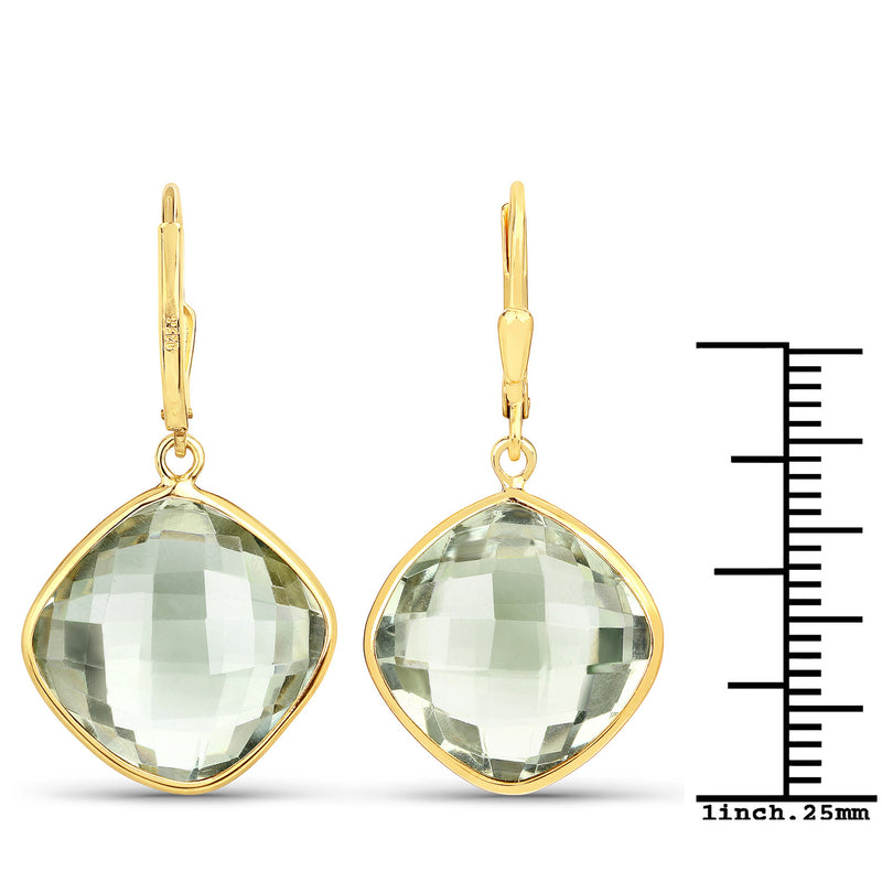 19.60 Carat Genuine Green Amethyst .925 Sterling Silver Earrings