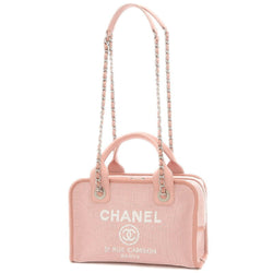 Chanel Deauville Bowling Bag Canvas Calf Pink A92749 Shoulder