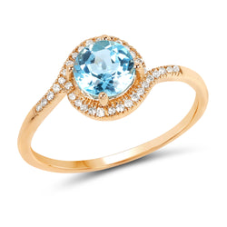 1.10 Carat Genuine Swiss Blue Topaz and White Diamond 14K Yellow Gold Ring