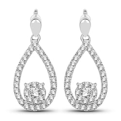 0.54 Carat Genuine White Diamond 14K White Gold Earrings (G-H Color, SI1-SI2 Clarity)