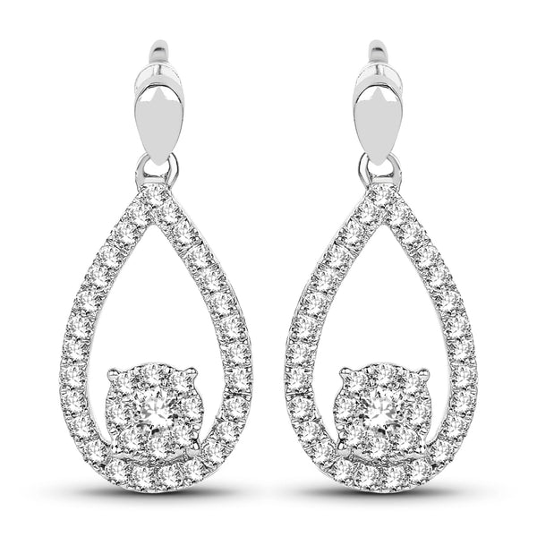 0.54 Carat Genuine White Diamond 14K White Gold Earrings (G-H Color, SI1-SI2 Clarity)