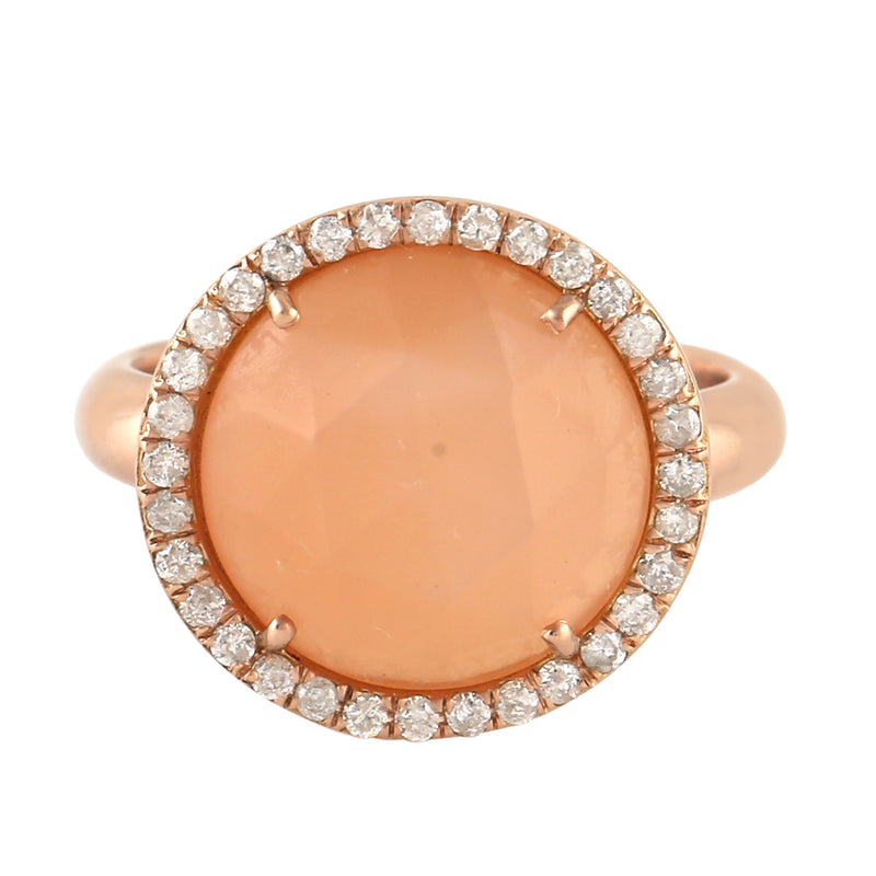 Moonstone & Diamond Cockail Ring 18k Rose Gold Jewelry