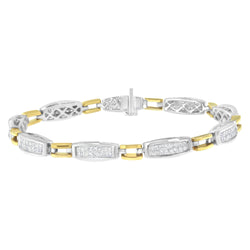 14K Yellow and White Gold 2.0 Cttw Princess Cut Diamond Tapered and Equal Sign Link Bracelet (G-H Color, SI1-SI2 Clarity) - 7"