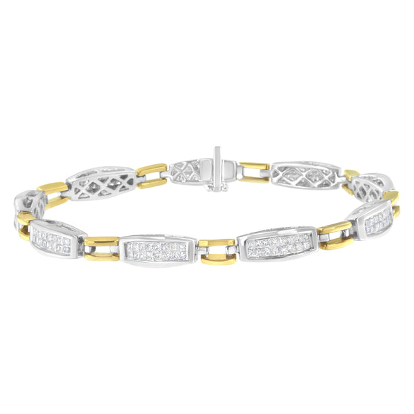 14K Yellow and White Gold 2.0 Cttw Princess Cut Diamond Tapered and Equal Sign Link Bracelet (G-H Color, SI1-SI2 Clarity) - 7"