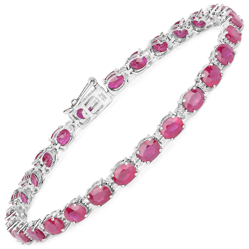 12.43 Carat Genuine Ruby and White Diamond 14K White Gold Bracelet