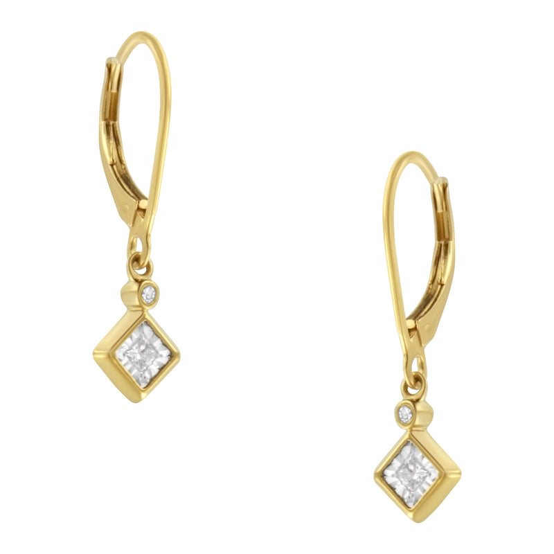 2 Micron 14K Yellow Gold Plating Diamond Dangle Earrings ( 1/3 cttw, J-K Color, I1-I2 Clarity)